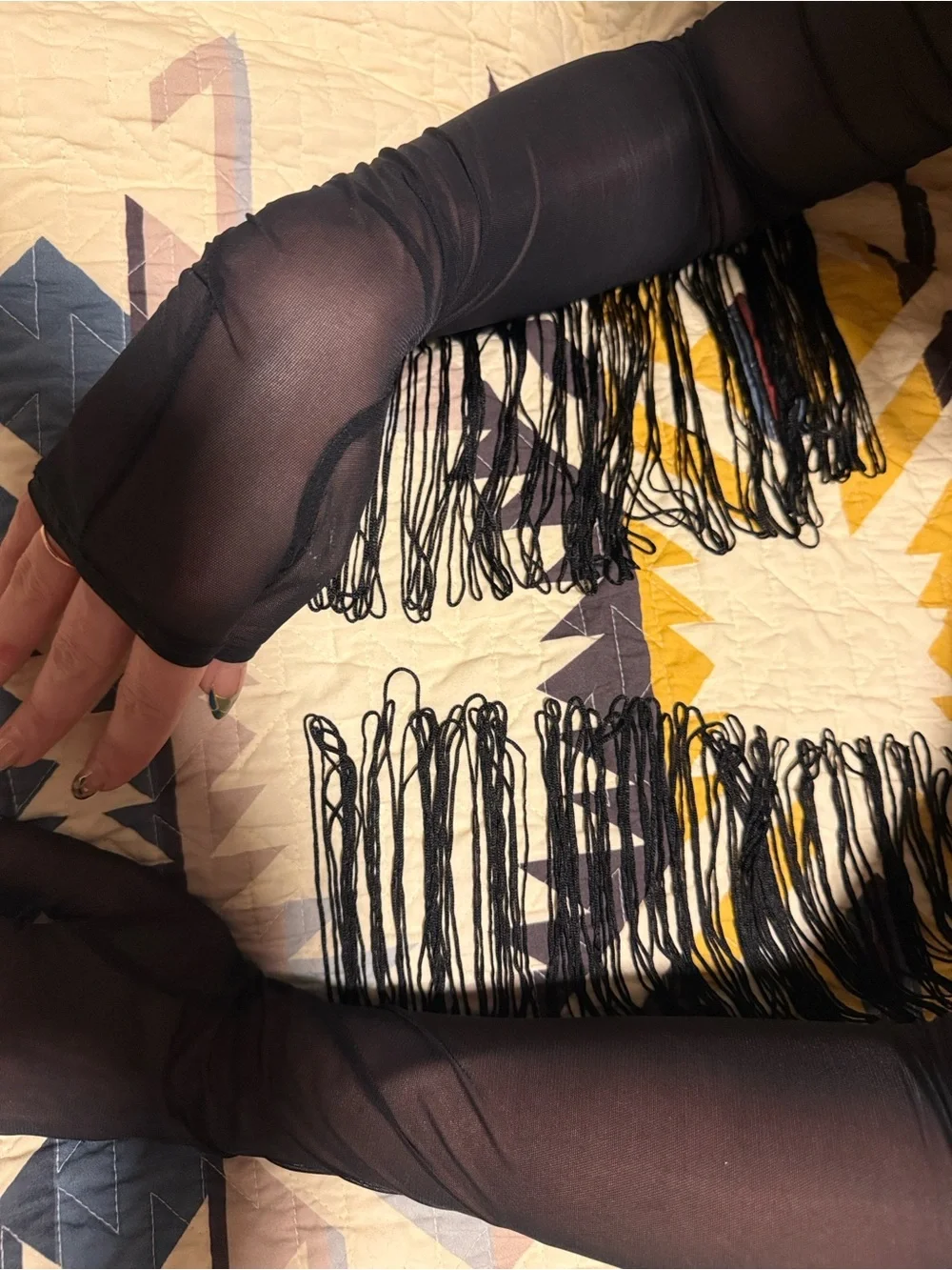 Empress Mimi Black Sheer Fringe Arm Sleeves